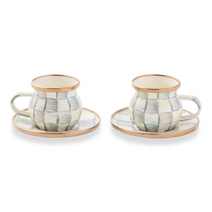 Sterling Check Enamel Espresso Cup & Saucer Set