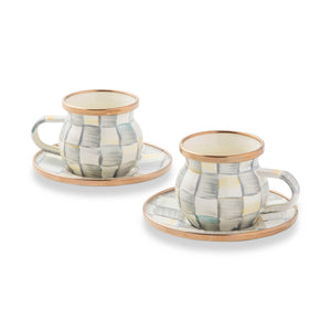 Sterling Check Enamel Espresso Cup & Saucer Set