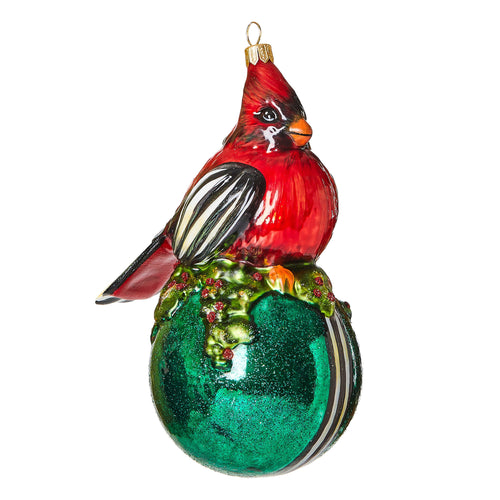 Cozy Cardinal On Ball Glass Ornament