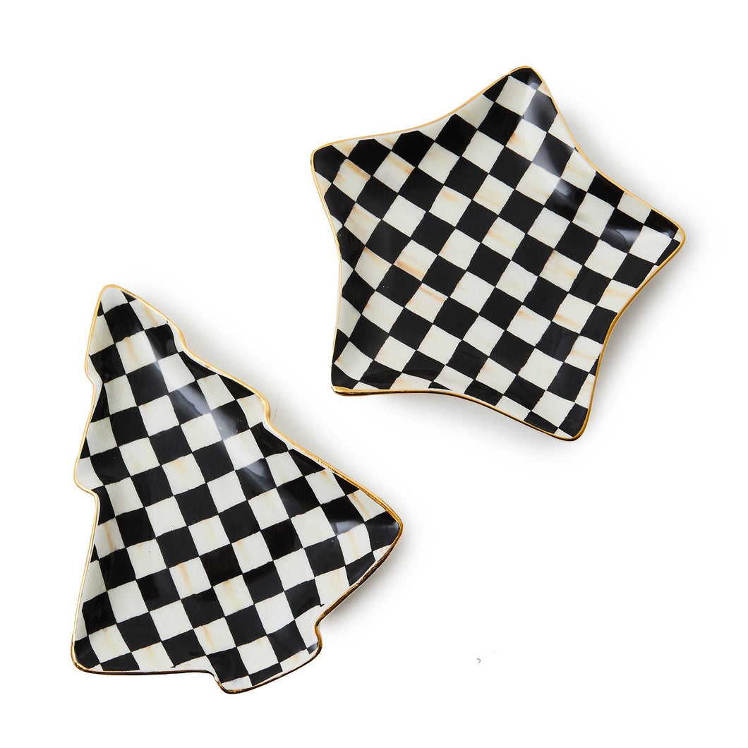 Courtly Check Ceramic Star & Tree Trinket Trays, Set of 2